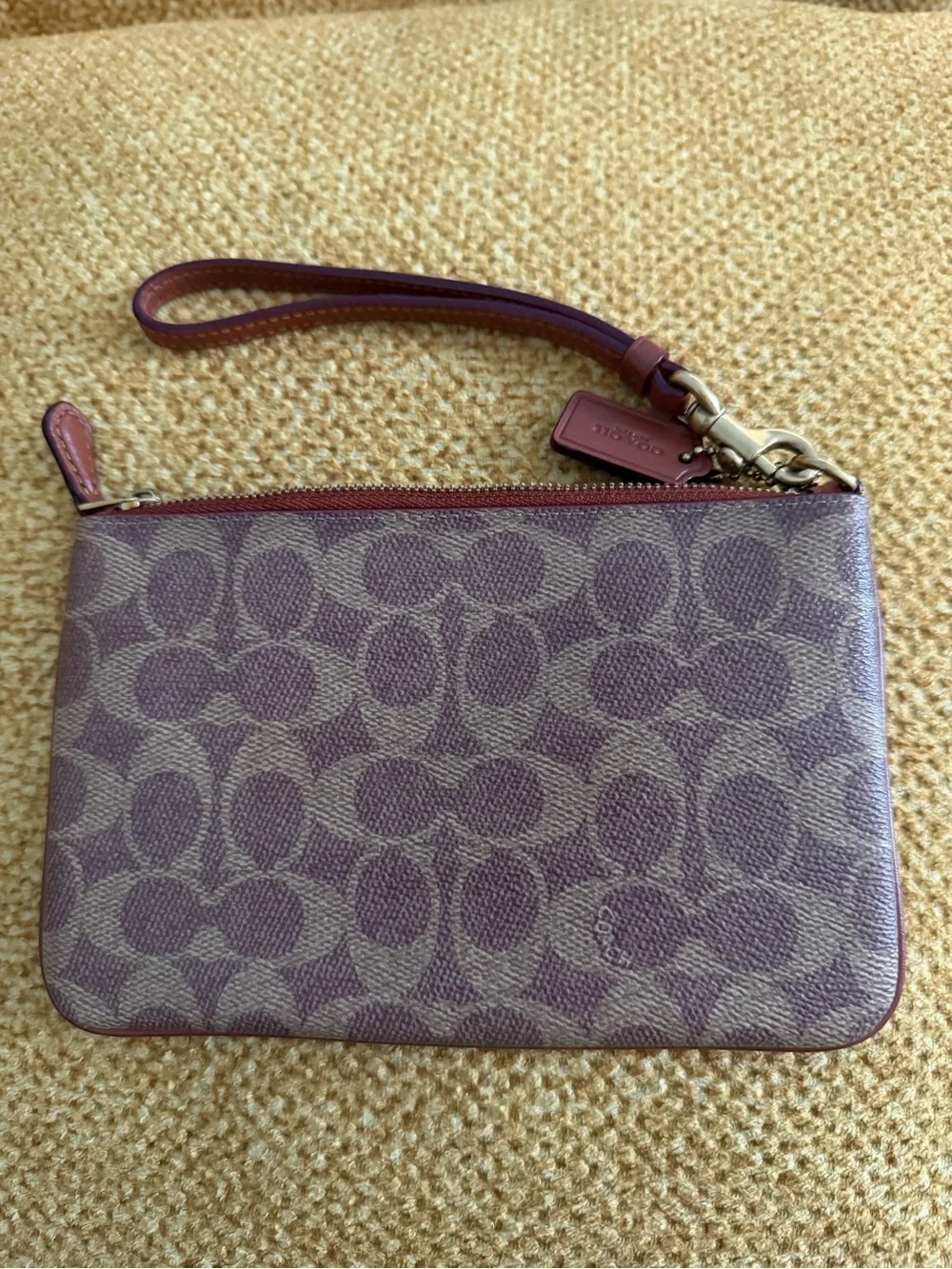 Coach Burgundy and Blue Brooklyn Bridge Wristlet